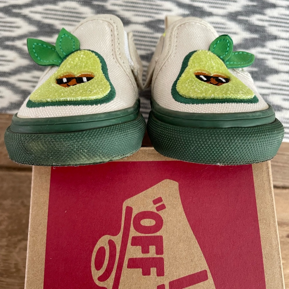 Vans: Toddler Green and Cream Avocado Slip-On Shoes - Picture 9 of 16